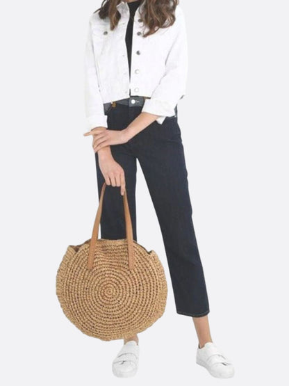Colorful Round Straw Tote Bag