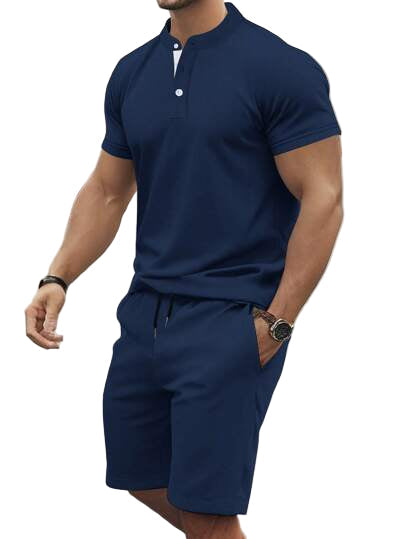 Men's Knit Polo and Shorts Set Linen Blend Co-ord Two Piece Outfit