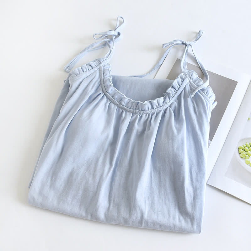 Ruffle-Trim Cotton Camisole Nightdress – Comfortable Elegant Sleepwear