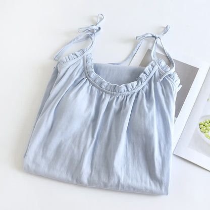 Ruffle-Trim Cotton Camisole Nightdress – Comfortable Elegant Sleepwear