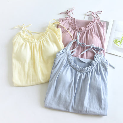 Ruffle-Trim Cotton Camisole Nightdress – Comfortable Elegant Sleepwear