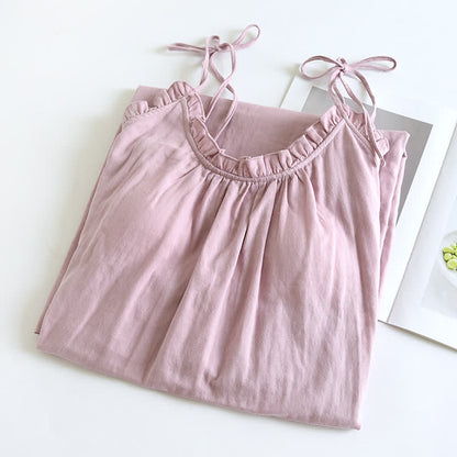Ruffle-Trim Cotton Camisole Nightdress – Comfortable Elegant Sleepwear