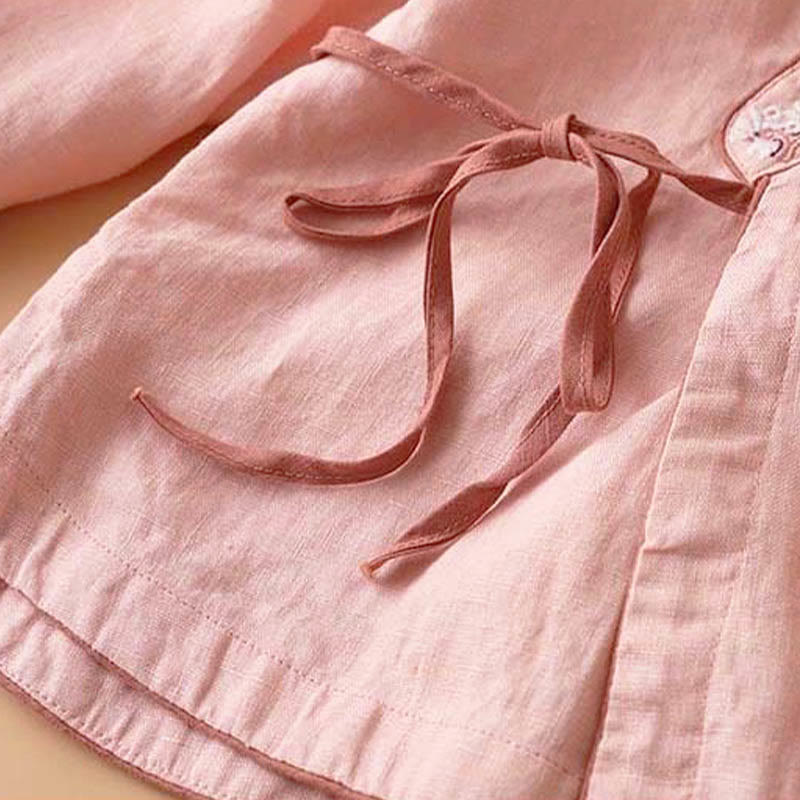 Lässige Langarm-Chemise für Damen mit Buddha- und Blumenstickereien