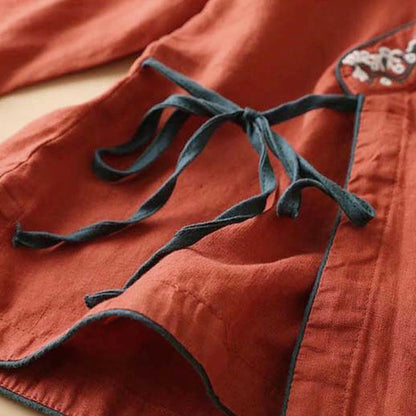 Lässige Langarm-Chemise für Damen mit Buddha- und Blumenstickereien