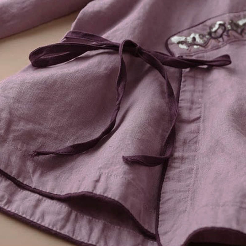 Lässige Langarm-Chemise für Damen mit Buddha- und Blumenstickereien