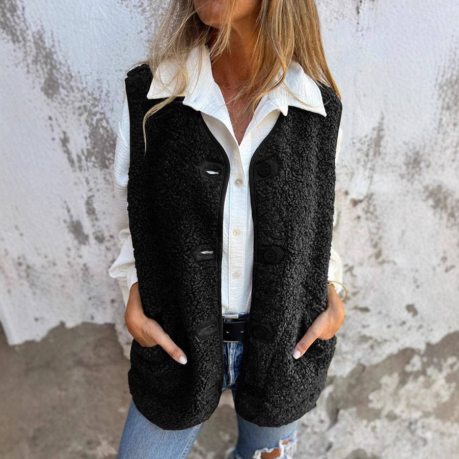 Women's Cozy Autumn Button-Down Vest, Short & Warm