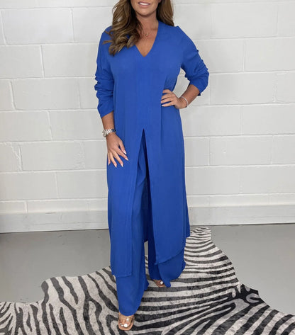 Tweedelige dames set met wijde broek – Trendy & Luchtig – Cosima