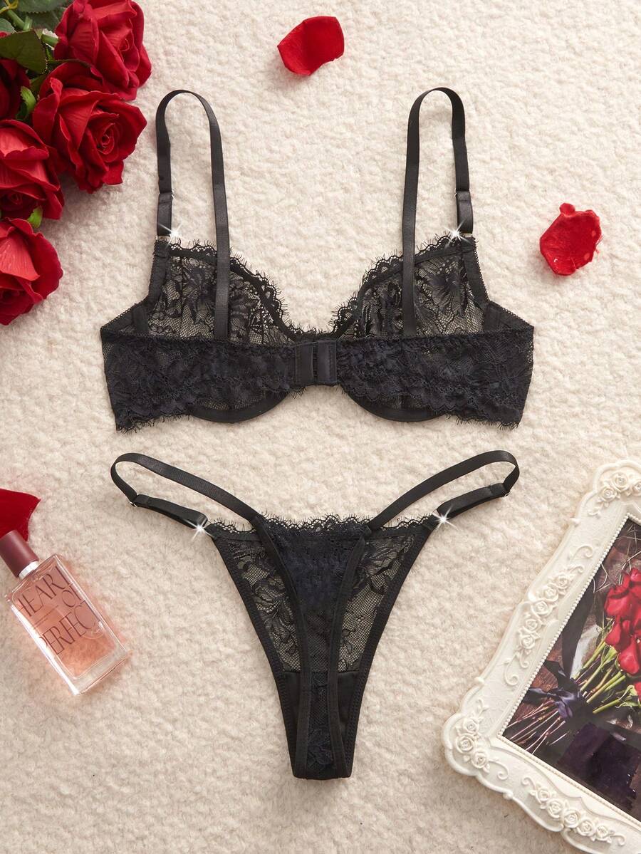 Snug Zone Conjunto de Lingerie de Sutiã com Arame e Calcinha com Renda de Cílios