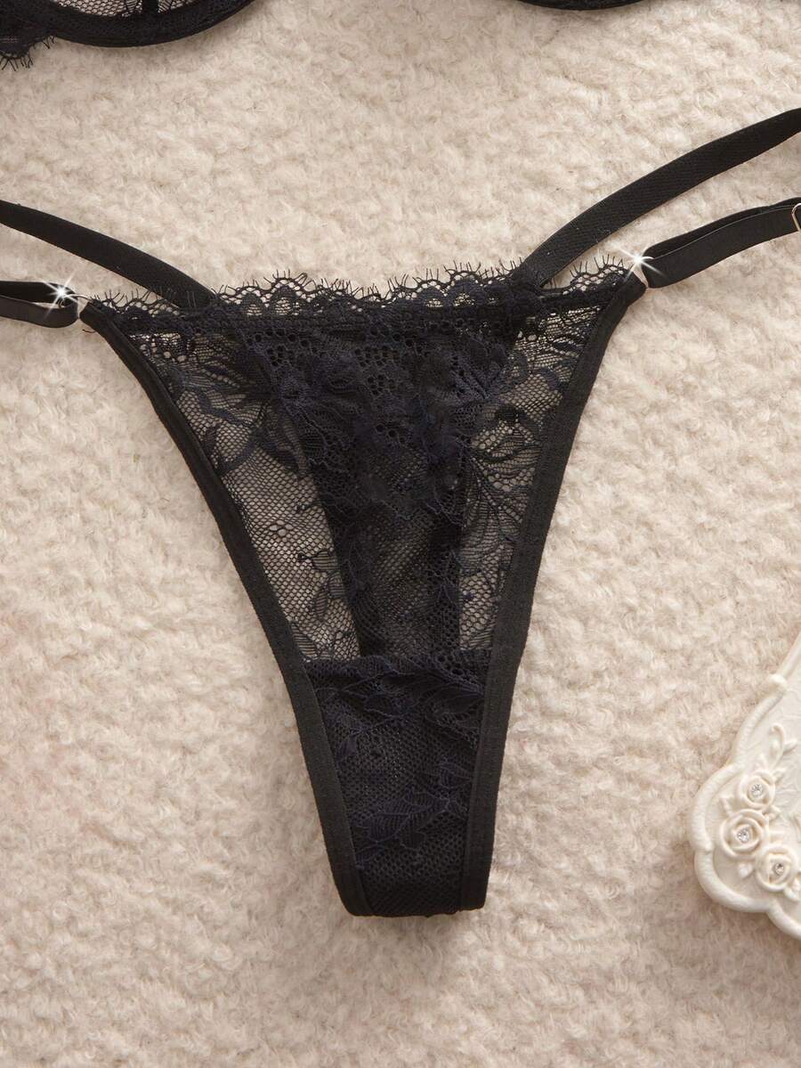 Snug Zone Conjunto de Lingerie de Sutiã com Arame e Calcinha com Renda de Cílios