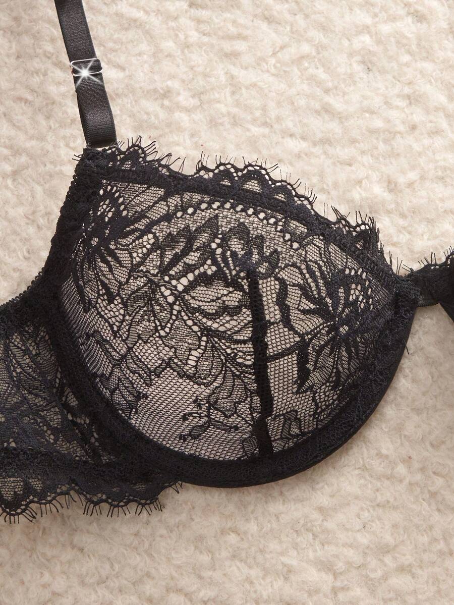 Snug Zone Conjunto de Lingerie de Sutiã com Arame e Calcinha com Renda de Cílios