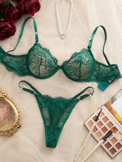 Snug Zone Conjunto de Lingerie de Sutiã com Arame e Calcinha com Renda de Cílios