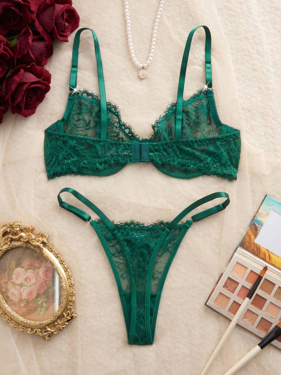 Snug Zone Conjunto de Lingerie de Sutiã com Arame e Calcinha com Renda de Cílios