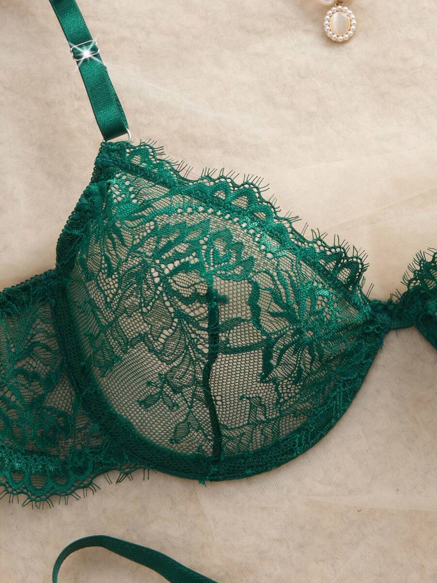 Snug Zone Conjunto de Lingerie de Sutiã com Arame e Calcinha com Renda de Cílios