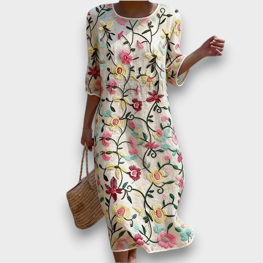 Christina | Vestito maxi con stampa floreale e scollo rotondo