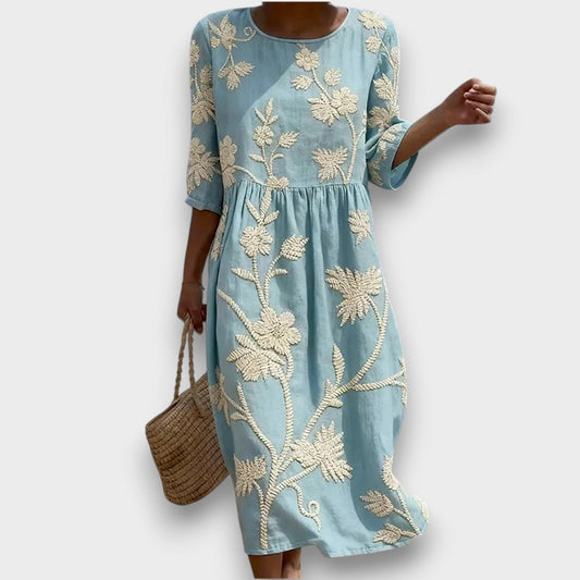Kimberly | Vestito Midi con Stampa di Piante e Fiori