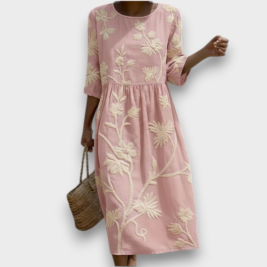 Phoebe | Vestito midi con stampa di piante e fiori