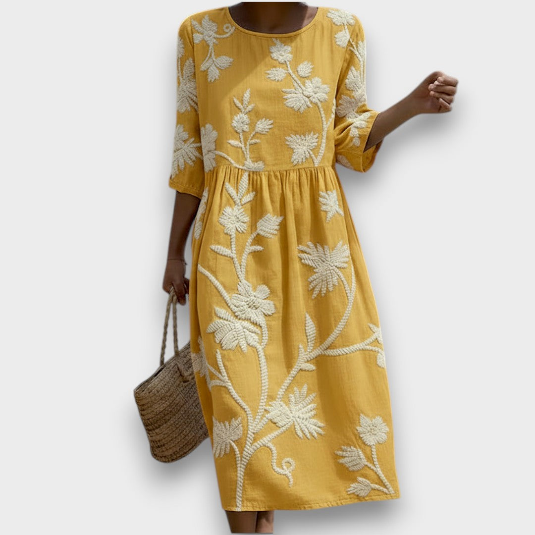 Yassy | Vestito midi con stampa di piante e fiori