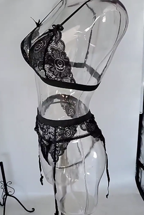 Red Lace Lingerie Set Bra Garter dames