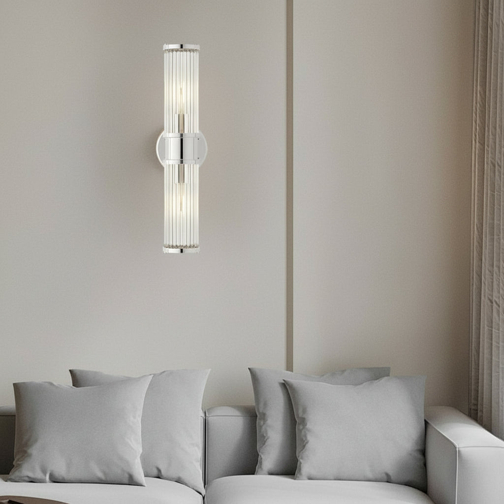 Freyza - Fluted Glass Wall Sconce | Cylinder Gold Chrome E14 30-45cm / 12-18in - Modern Vanity Light