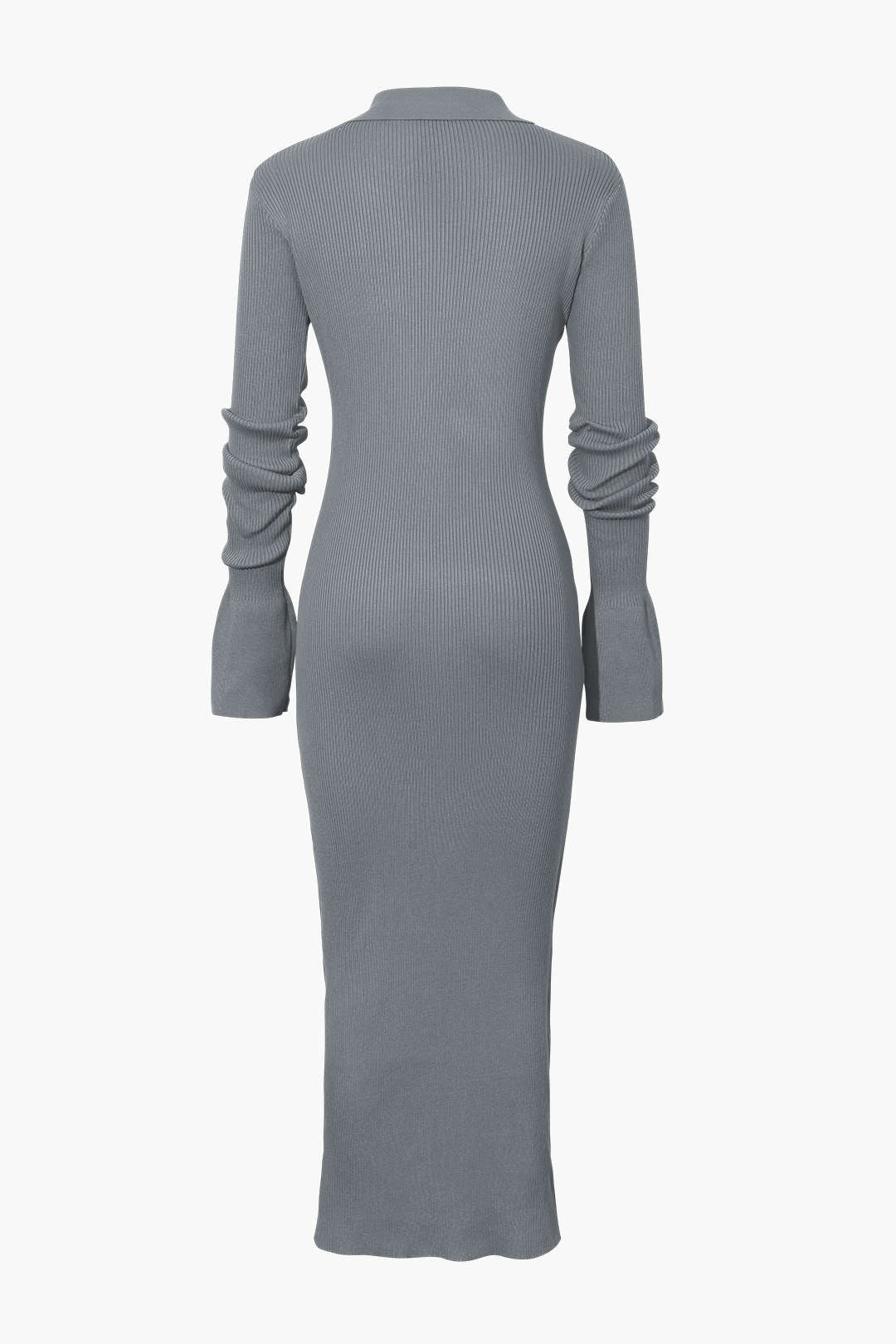 Shell Sleeve Ribbed Buttons Down Maxi Dress Mesh