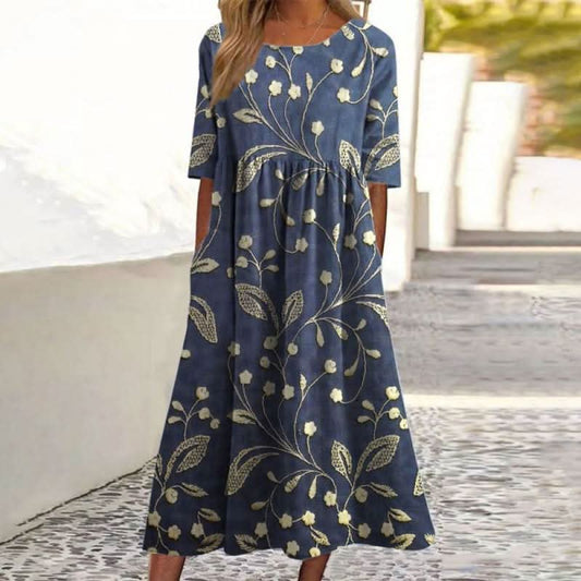 Elżbieta - Sukienka boho midi z nadrukiem
