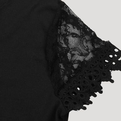 Damen-Midi-Kleid in Schwarz mit Spitzenärmeln