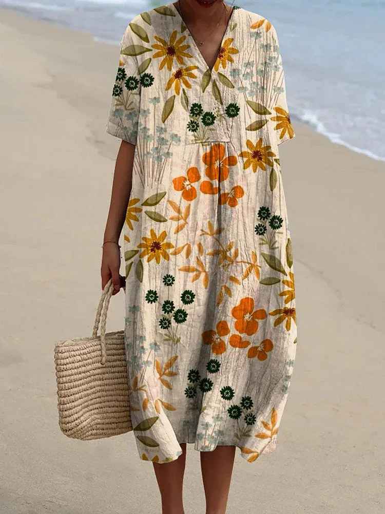 Γυναικείο Vintage Floral Art Print Ροζ Casual Φόρεμα