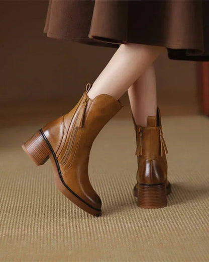 Black Leather Ankle Boots in Black - View 14.0 | Roselva