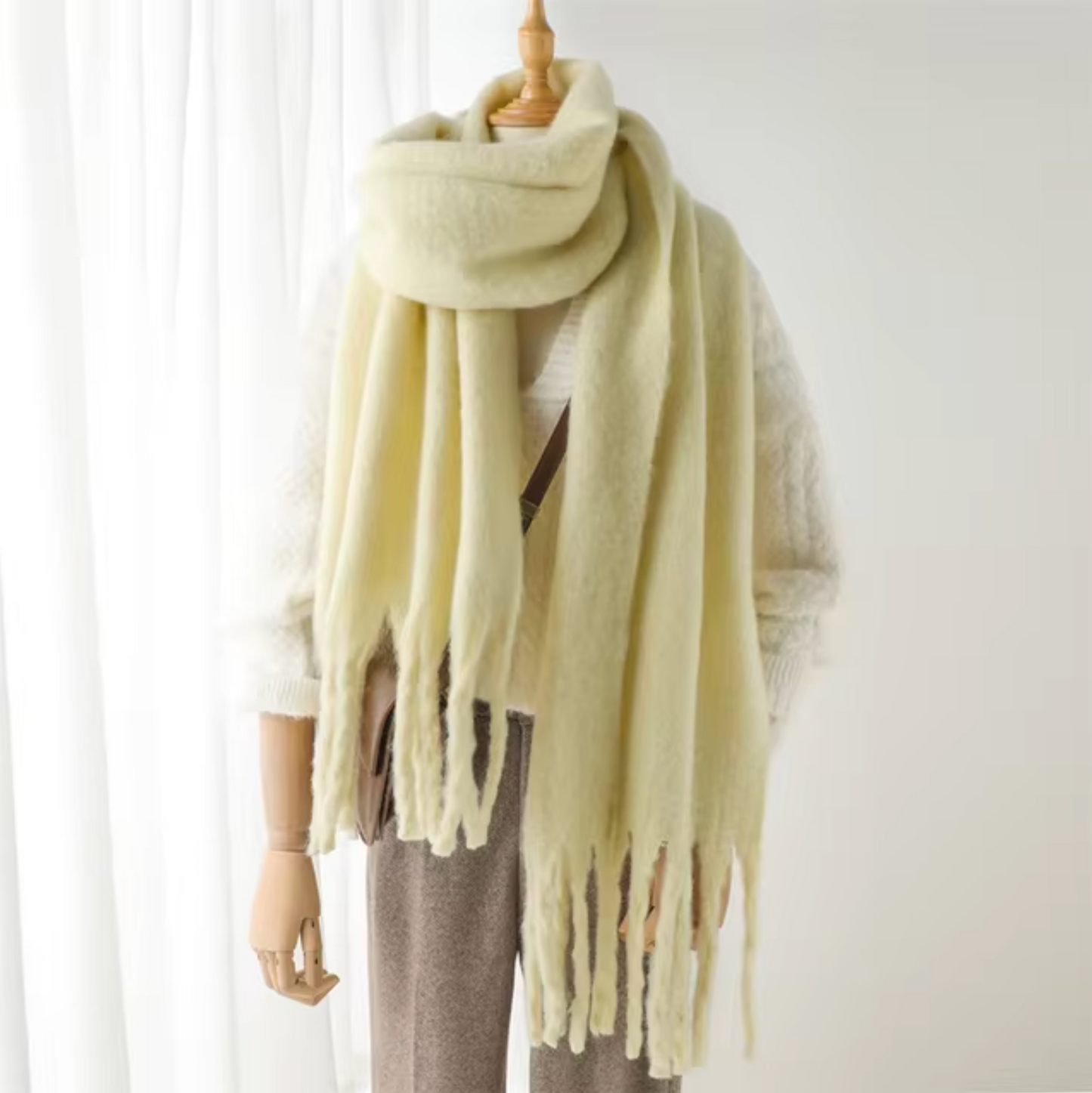 Women's Wool Mix Oversized Tassel Knit Scarf Heavyweight Chunky Wrap