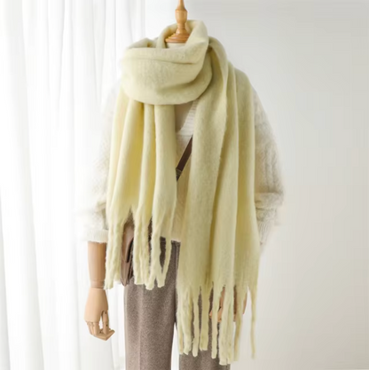 Women's Wool Mix Oversized Tassel Knit Scarf Heavyweight Chunky Wrap