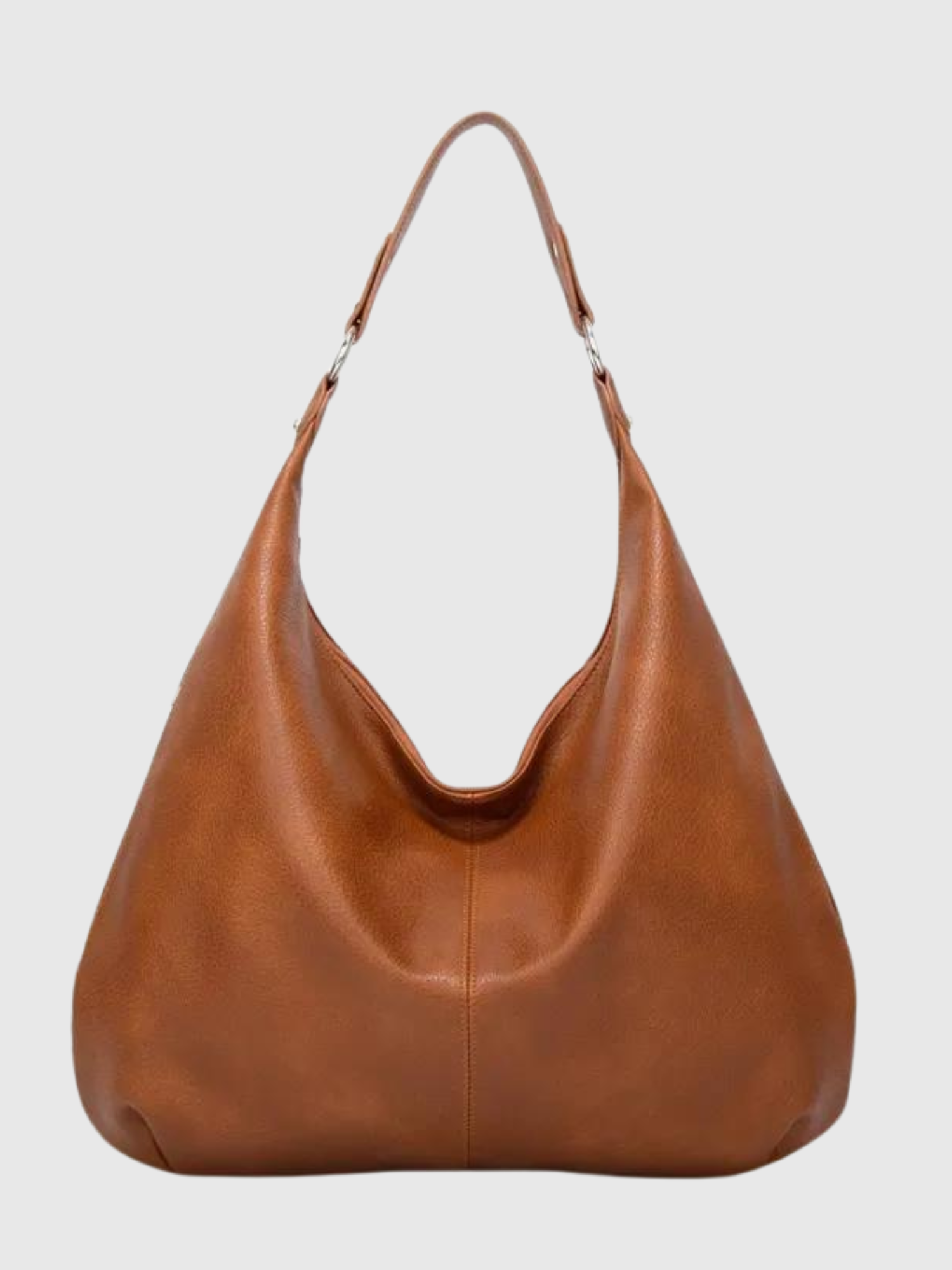 Brun læderhåndtaske med enkelt skulderrem, minimalistisk design. Perfekt til hverdagsbrug. Stilfuld og praktisk accessory til kvinder.