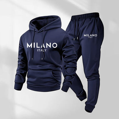 Milano-set med trykt hettegenser og joggebukse med snøring for menn