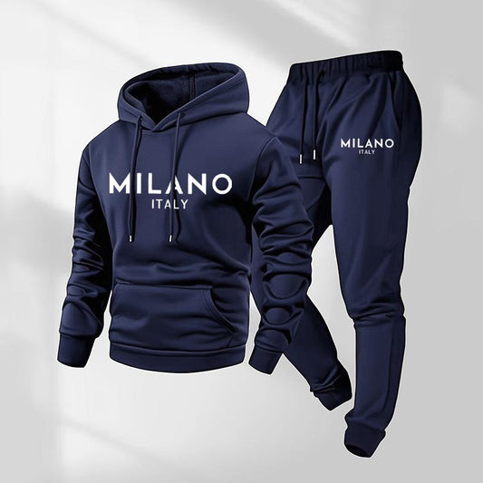 Milano-set med trykt hettegenser og joggebukse med snøring for menn