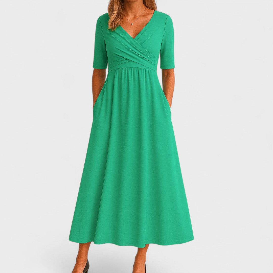 Womens V Neck Short Sleeve Maxi Dress