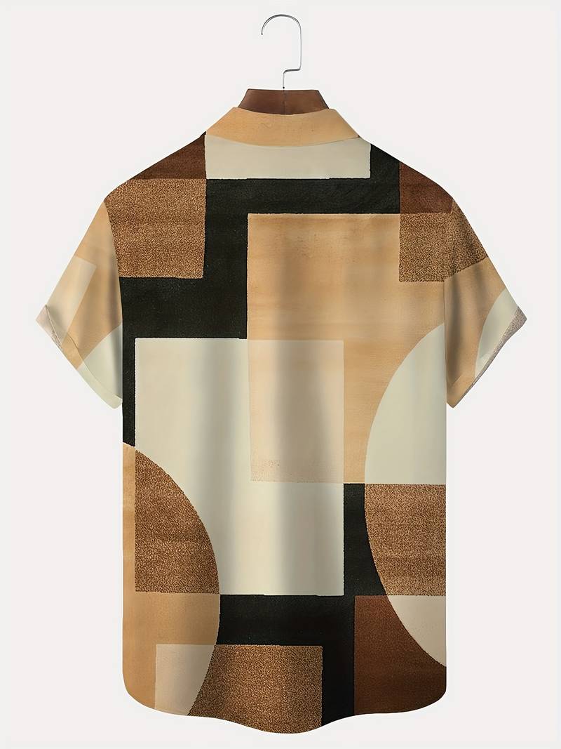 Boucher - Kurzarm Hemd Im Vintage Stil Mit Geometrischem Muster Und Knopfleiste