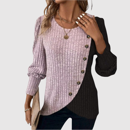 Amelia – Sweter z asymetrycznym kwiatowym wzorem