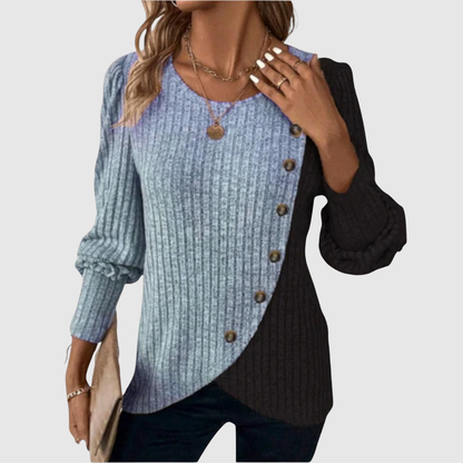 Amelia – Sweter z asymetrycznym kwiatowym wzorem