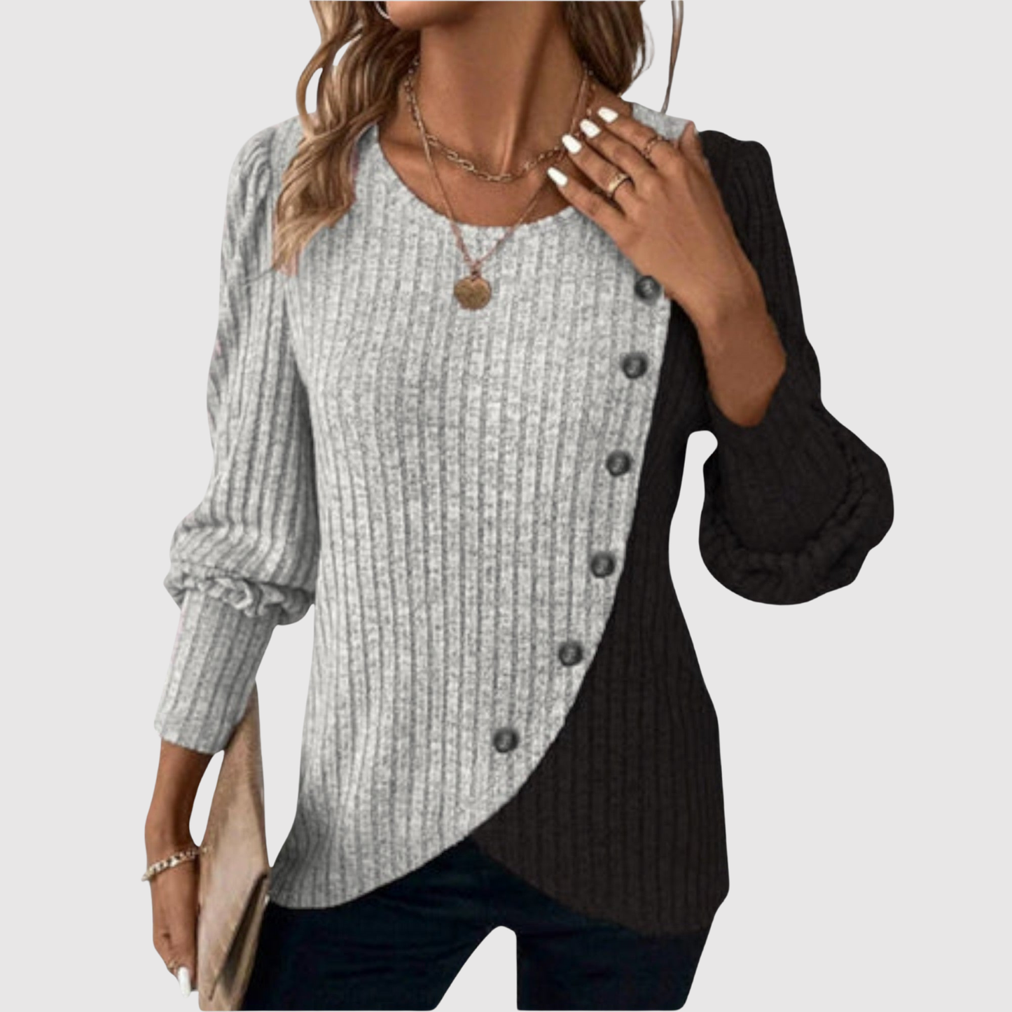Amelia – Sweter z asymetrycznym kwiatowym wzorem