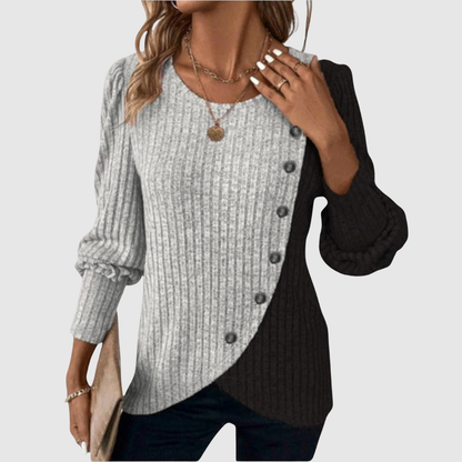Amelia – Sweter z asymetrycznym kwiatowym wzorem