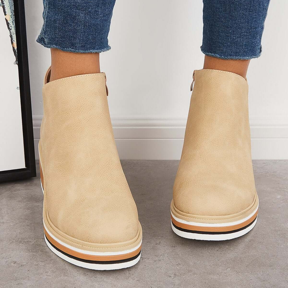 Trendige Damen Stiefeletten mit Reißverschluss und Plateau - Alessia