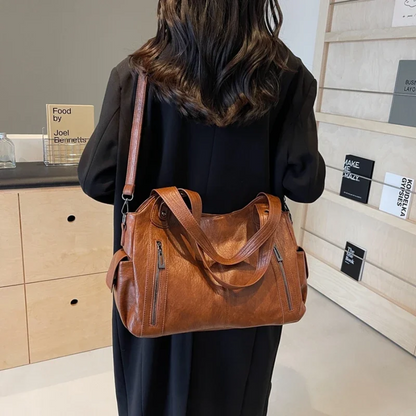 Leather Tote Bag Large Shoulder Handbag Zip Pocket Everyday Spring