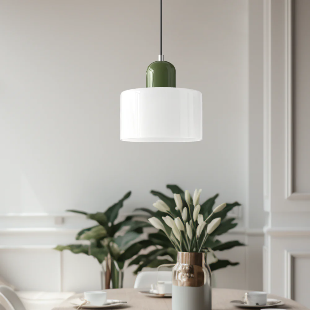 Tusa – Retro hänglampa med orange glaskupa & grön ovandel