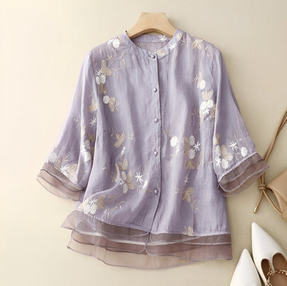 Christine - Blouse élégante avec fleurs brodées pour femmes