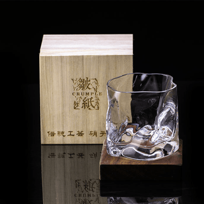Whiskeyglas Edo Kiriko Japans Kristal Crumple Design Houten Geschenkdoos Handgemaakt | Restfield