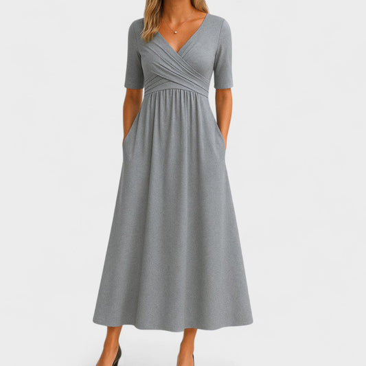 Womens V Neck Short Sleeve Maxi Dress