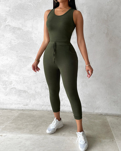 Women’s 3 Piece Lounge Set – Sleeveless Top, Open Front Cardigan & Relaxed Fit Pants