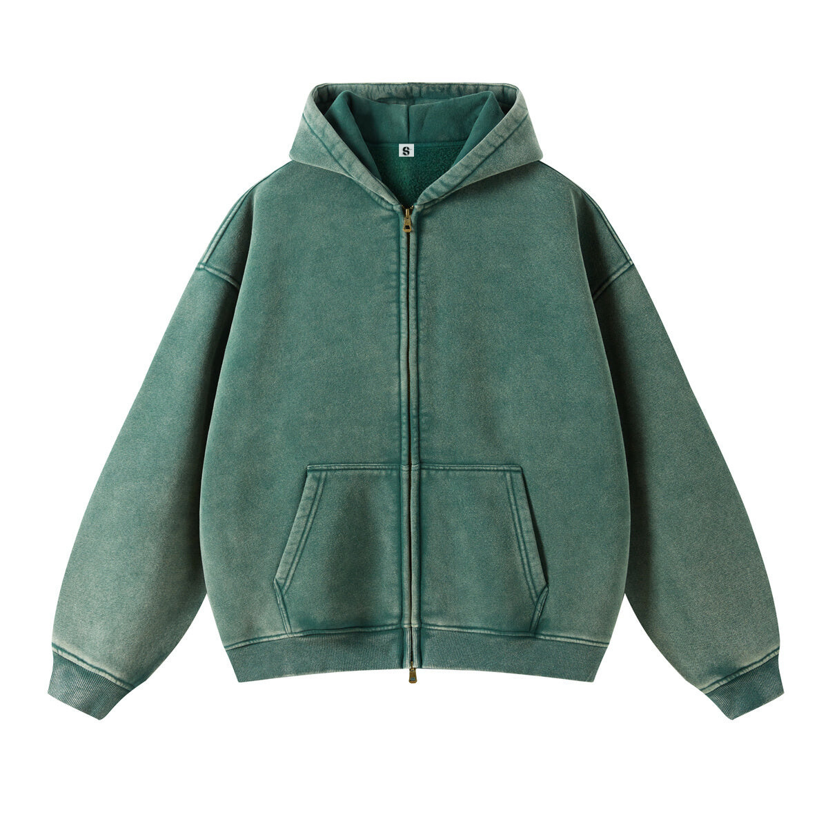 Washed Oversized Retro Zip-Up Hoodie