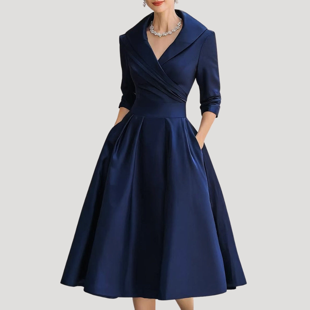 Sylvera | Dames Klassieke Wrap Midi Jurk – Elegante Lente Outfit, Kantoor- & Feestkleding