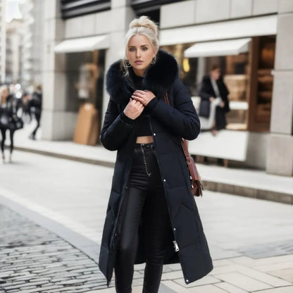 Hannah | Women Winter Quilted coat z Hood Trim