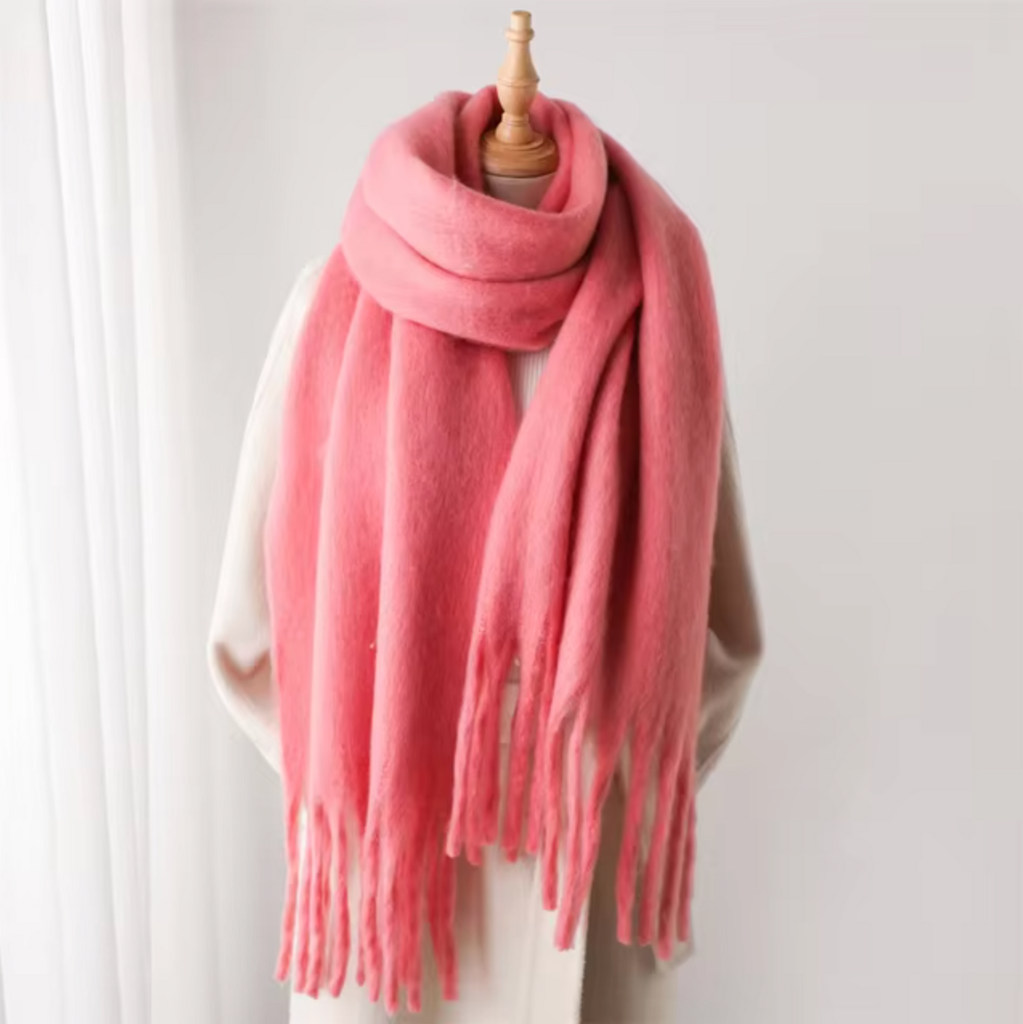 Women's Wool Mix Oversized Tassel Knit Scarf Heavyweight Chunky Wrap